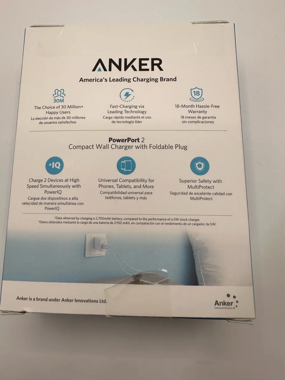 Anker PowerPort 2 Dual USB Charger - White & Light Blue Accents